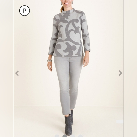 CHICO'S | PRINTED STRUCTURED MOCK-NECK SWEATER - Picture 4 of 16